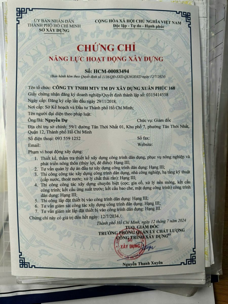 Chứng chỉ năng lực hoạt động xây dựng